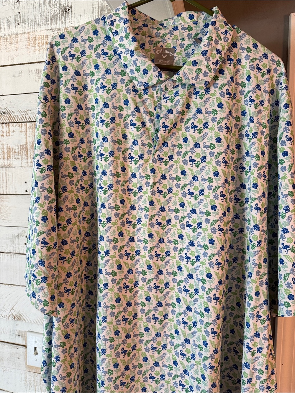 Callaway Blue & Green Flamingo Floral Golf Polo